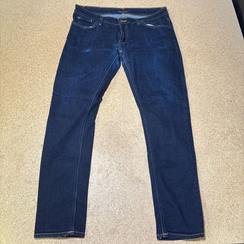 Nudie Jeans Co. Mens Jeans Dark Wash 38x32 Skinny Lin I2
